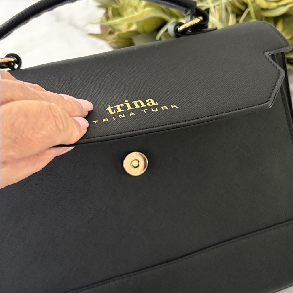 HP π NWT Trina Turk Black Vegan Leather Top Handle Bag (Medium) - Picture 7 of 15